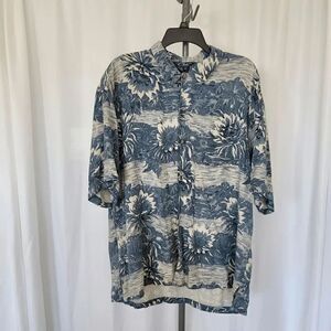 vintage club 100% silk Hawaiian shirt grayblue men's size XL